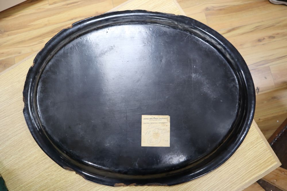 A Victorian oval papier mache tray, width 64cm